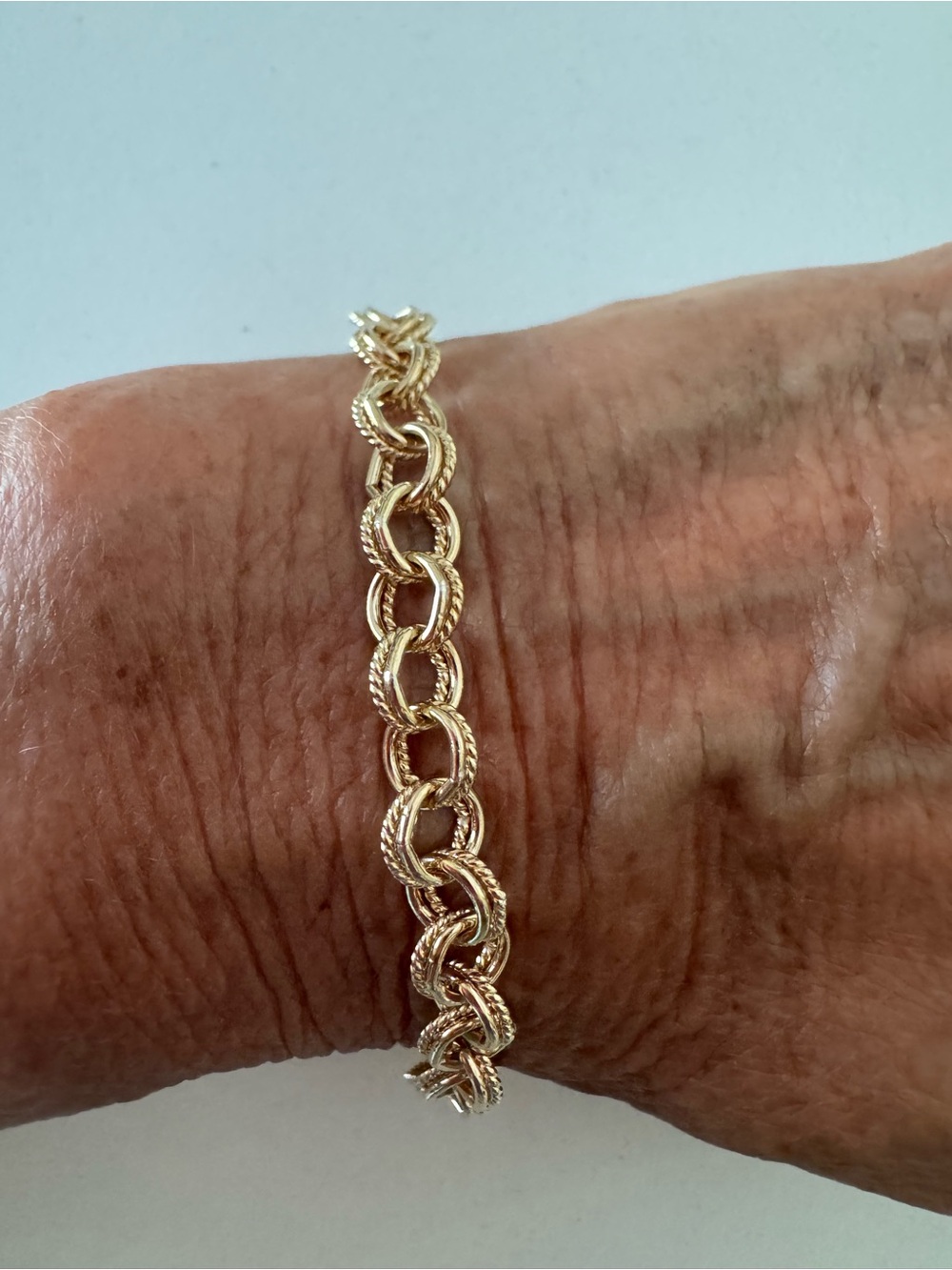 Artisan 14k Gold 5mm Twisted Rope Link Charm Carabiner Handmade Bracelet NEW